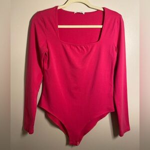 Mangopop Hot Pink Square-Neck Long Sleeve Bodysuit Large NWOT Snap Button